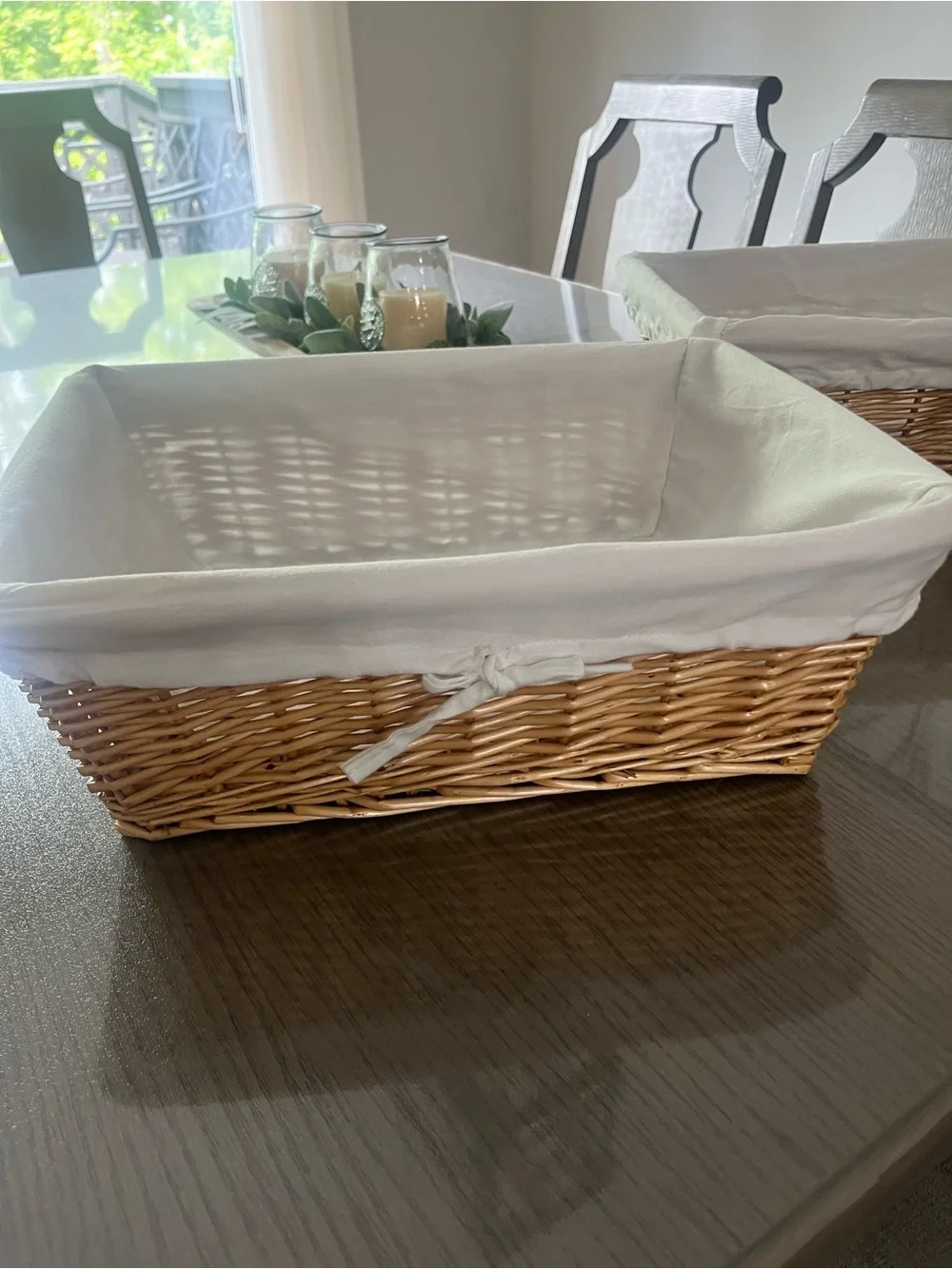 Woven Tree Rectangular Storage Basket with White Liner EUC Large